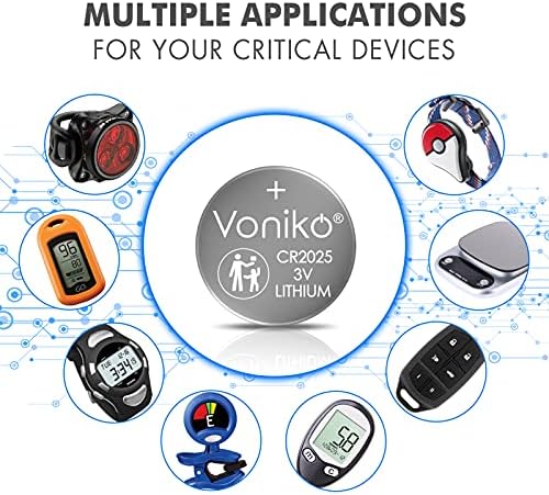 Voniko CR2025 3V Lithium Batteries 6 Pack for Child Safety, Compatible with Remotes, Key Fobs, Watches, Calculators - 7 Years Shelf Life