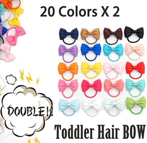 CÉLLOT Toddler Hair Accessories - 40pcs 2.75" Elastics Rubber Ribbon Bands, Bows for Baby Girls, Kids & Children