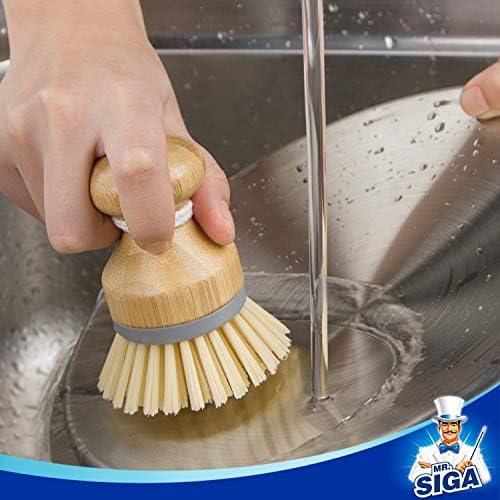 MR.SIGA Bamboo Palm Brush, Dish Scrub Brush, Bamboo Dish Brush, Pack of 2