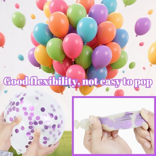 Pink and Purple Balloons, 68PCS 12 Inch Metallic Purple Pink Confetti Latex Balloons with Ribbon, Party Balloons for Girls Birthday Baby Shower Wedding Party Decorations