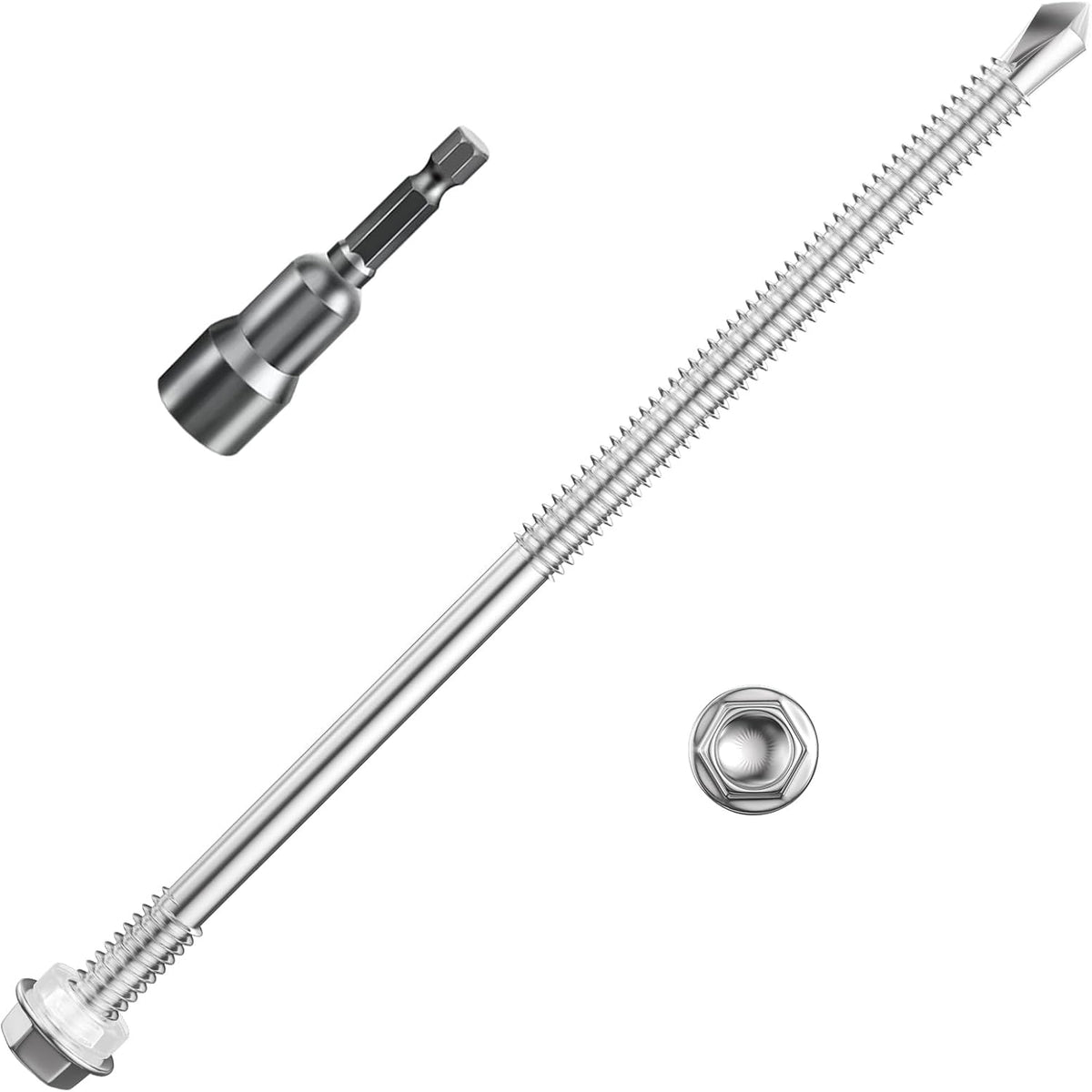 Wensilon (300Pcs) #8×3/4" Hex Washer Head Self Drilling Screws, 410 Stainless Steel Metal SheetScrews，TEK Screws, Sheet Metal Self Tapping Screws