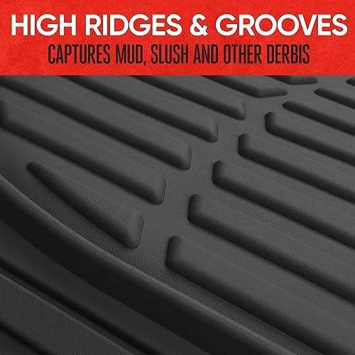 Motor Trend FlexTough Floor Mats for Cars, Black Deep Dish All-Weather Car Mats, Waterproof Trim-to Fit Automotive Floor Mats for Cars Trucks SUV, Universal Floor Liner Car Accessories