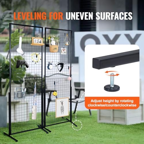 VEVOR 2 x 5.6 Ft Grid Wall Panels, 2 Packs Wire Gridwall Display Racks Tower with T-Base, Floorstanding Double Side Gridwall Panels, Retail Display with Extra Clips and Hooks for Art Craft Shows