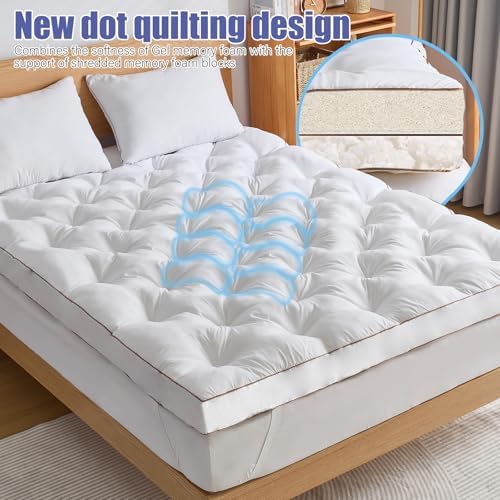 WhatsBedding 4 Inch Memory Foam Mattress Topper Queen for Back Pain Relief, Filled with Breathable Gel Memory Foam