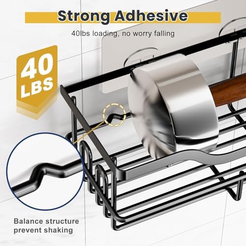 OMAIRA 3-Pack Shower Caddy with Soap Holder, Adhesive Rustproof No-drill Strudy Loading Inside Shower Organizer Shelves Rack Storage Bathroom Organization for Smooth Wall Glass Tile, Black (X-Large)