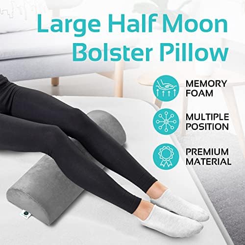 Knee Pillow for Back Sleeping | Large Half Moon Bolster Pillow for Legs, Under Knee Pillow for Sleeping on Back (20.5"x 8"x 4.5") Leg Pillow for Ankle and Foot Comfort, Machine Washable Cover, Grey