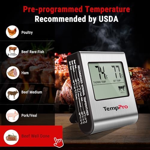 TempPro TempTrack Large LCD Digital Meat Thermometer for Cooking, Smoking