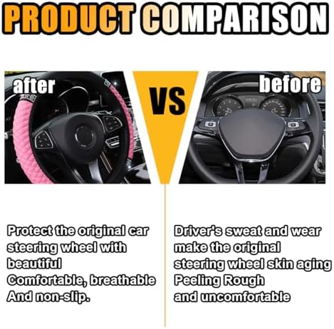 JOYCOURT 15 Inch Bling Soft Leather Car Steering Wheel Cover, Pink