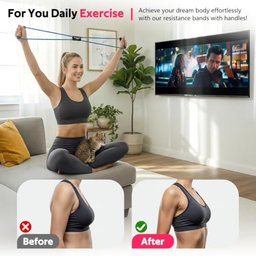 RENRANRING Figure 8 Fitness Resistance Bands with Handles - Exercise Tube Band Set of 3 for Arm and Shoulder Stretch, Rope 8 Word Elastic for Women and Men