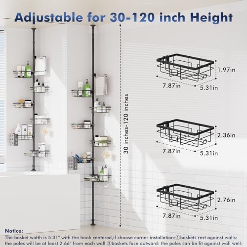 Shower Caddy Organizer Tension Pole, Corner Shower Shelves Bathroom Storage