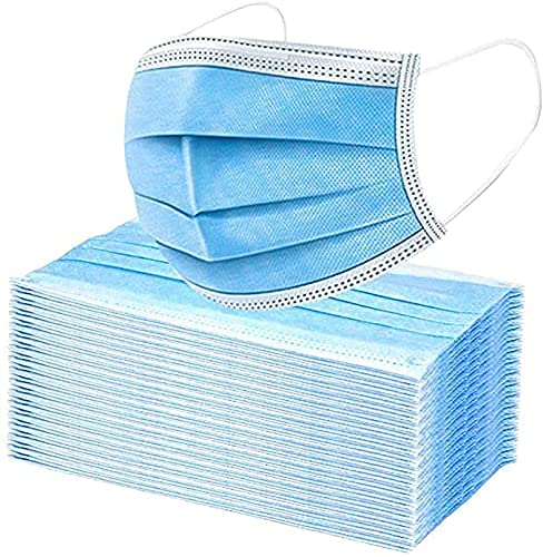 PURE GEM 150-Pack Blue Disposable Face Masks, 3-Ply, Nose Clip and Earloops