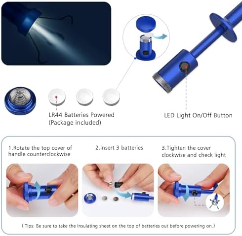 Housolution Grabber Tool Magnetic, Bendable Reacher with LED Lights, Blue