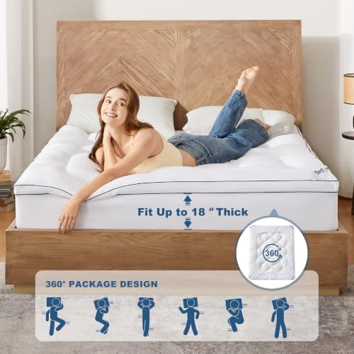 BEDLORE Queen Mattress Topper, Thick Pillow Top Bed Cover Soft Mattress Pad