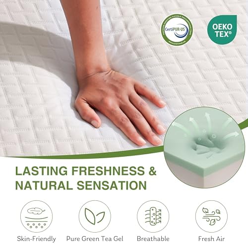EGOHOME Full Size Memory Foam Mattress 8 Inch, Green Tea, Medium Firm