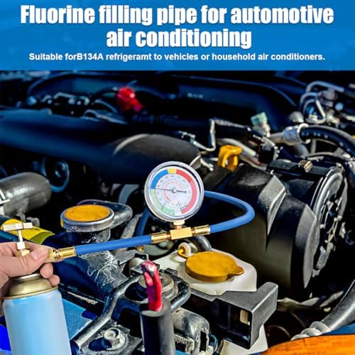 R134A Car AC Refrigerant Charge Hose Kit, Air Conditioning Charge Hose with Gauge & 1/2 Dispensing Valve, Vehicle Refrigerant Recharge Measuring Accessories, Universal Fit