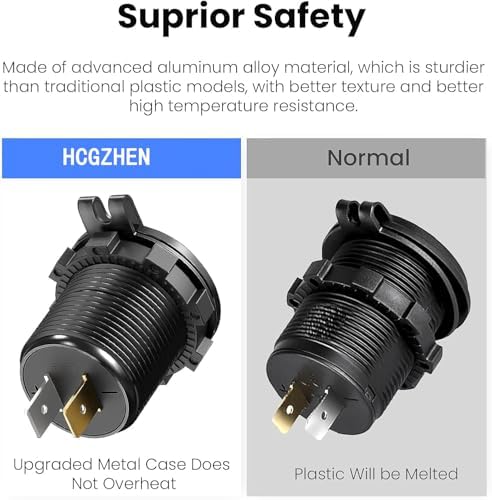 1 Pack 12V USB Outlet, Waterproof Marine USB Port with Voltmeter