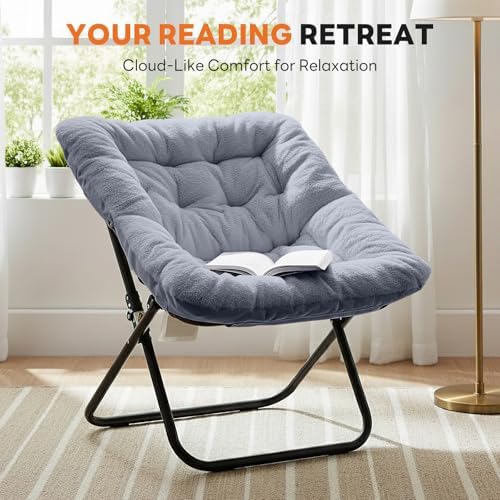 Sweetcrispy Comfy Chair for Adults, Foldable Living Room Chair, Soft Faux Fur Lounge for Bedroom Dorm Rooms, Comfortable Reading Chairs for Teens, X-Large