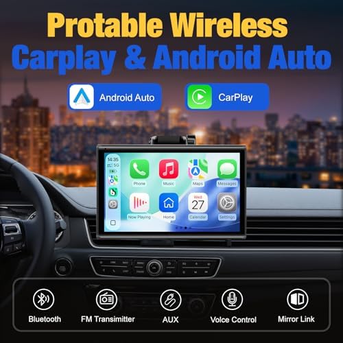 Carplay Screen for Car, 7 inch Wireless Carplay & Android Auto（Black）