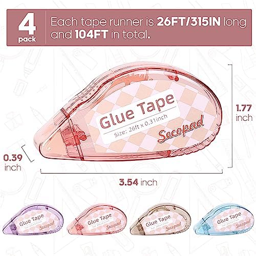 Secopad Scrapbook Tape, Glue Tape for Crafts, 4 Pack, Light-Colored Shell
