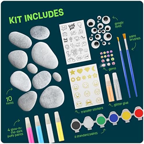 Dan&Darci Kids Rock Painting Kit - Glow in The Dark - Gifts Arts & Crafts for Boys and Girls Ages 6-12 - Craft Activities Kits - Creative Art Toys for 6, 7, 8, 9, 10, 11 & 12 Year Old Kid