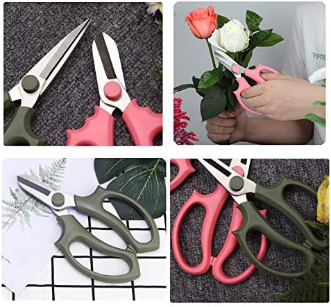 Leize Flower Scissors, Premium Thickened Stainless Steel Floral Shears, Strong Pruner for Flowers, Branches and Leaves (Grey Green Slender)
