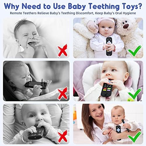 Teething Relief Teethers Toys for Babies 3-6-12 Months Gifts, Food Grade Silicone Sensory Baby Remote Control Teether Bath Toy for Newborn Infant Boy Girl Autism Birthday Christmas Gift, Black