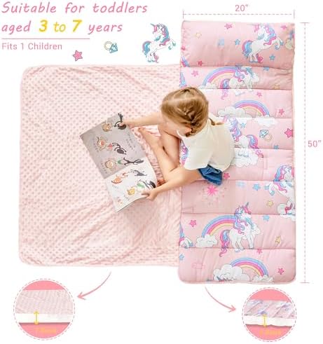 Lasoftan Toddler Nap Mat with Pillow and Blanket, Extra Large Rolled Napping Mats,Slumber Bags for Boys Girls,Kids Sleeping Bag for Daycare, Preschool Travel Camping