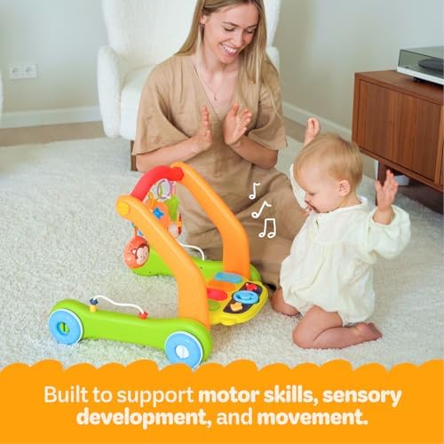 Move2Play, Kick & Play Piano Baby Mat | Grow with Me 4-in-1 | Tummy Time Play Mat, Sit-to-Stand, Musical Activity Gym & Infant Push Walker | for Babies 0-6 & 6-12 Months