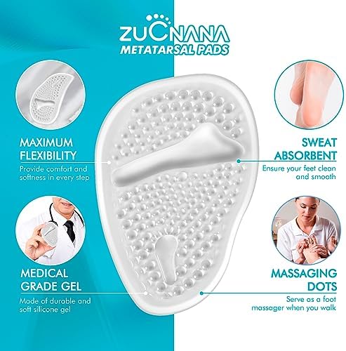 ZUCNANA Ball of Foot Cushions, Gel Shoe Inserts Heel Inserts Women 2 Pairs