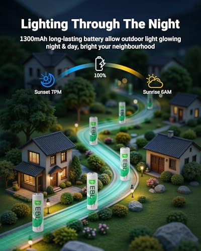 EBL Solar AA Battery Rechargeable Batteries for Solar Lights, 12 Pack