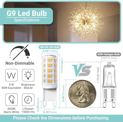 TJOY G9 LED Bulb 4W, 3000K Warm Soft White 6 Pack, 40 Watt Eq, G9 Base,120V