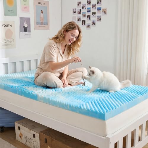 SINWEEK 2 Inch Memory Foam Mattress Topper Twin XL, Twin Extra Long Mattress Pads for College Dorm Single Bed, Pressure Relieve CertiPUR-US Certified, 39x80 Inches, Blue