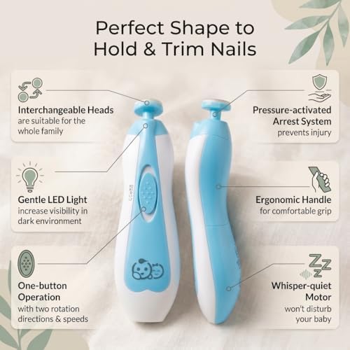 Royal Angels Upgraded 21 in 1 Baby Nail Trimmer with Labeled Case, 13 Extra Replacement Pads, Safe Electric Baby Nail File Kit for Newborns & Toddlers, Whisper Quiet Nail Clipper with LED Light (Blue)
