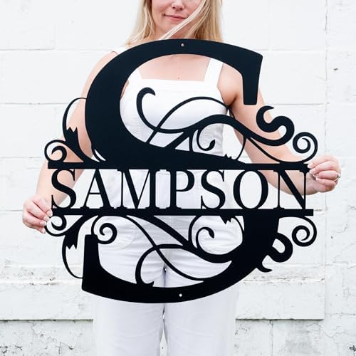 Custom Metal Name Sign | Split Letter Monogram | Outdoor Last Name Sign