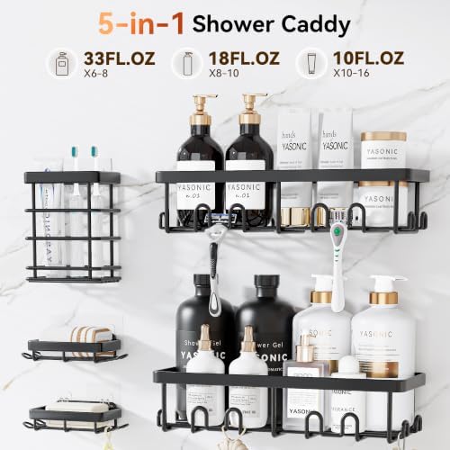 YASONIC Shower Caddy Adhesive, Rustproof Shower Organizer, Wall Shower Rack
