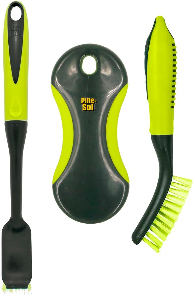 Pine-Sol Scrub Brush Set - Long Handle Cleaning Brushes with Heavy Duty Bristles and Comfort Grip - Scrubbers for Kitchen, Household, and Dishwashing, 5 Pieces