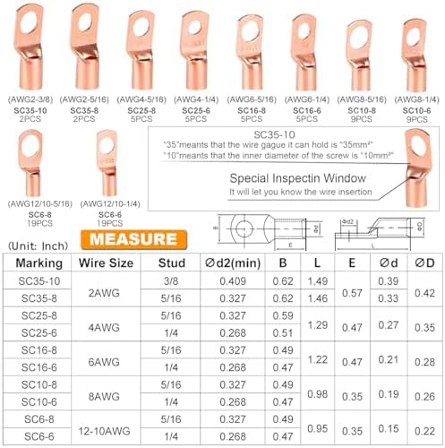 TKDMR 160Pcs Copper Wire Lugs AWG2 4 6 8 10 12 with Heat Shrink Set, 80Pcs Battery Cable Ends Ring Terminals Connectors Tubing Assortment Kit