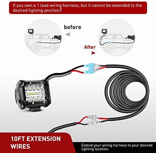 Nilight 2PCS 16 AWG 10 Feet Wiring Harness Extension Kit for LED Work Light Bar Led Pods Off Road Lights Driving Fog Light Boat Lighting, 2 Years Warranty,black