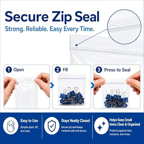 200 Pack Small Plastic Bags For Jewelry, Mini Baggies 4 Assorted Sizes. 2x3 3x3 3x5 4x6 Inch 2 Mil Thick Poly Zipper Lock Bags Clear for Jewelry, Bead, Crafts, Small Parts Storage