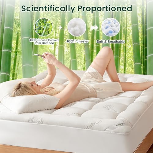 Love's cabin Twin XL Mattress Topper Viscose Derived from Bamboo, Thick Pillow Top Mattress Pad with Stretchable Pockets for 8"-20" Mattress, Soft Breathable Cooling Mattress Topper for Hot Sleepers
