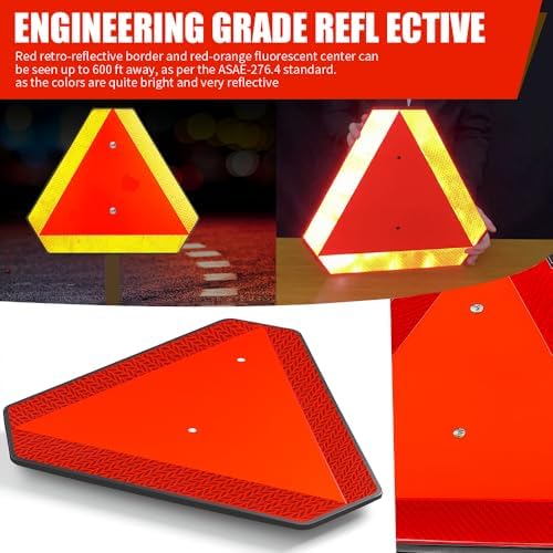 Slow Moving Vehicle Safety Sign,Slow Moving Vehicle Triangle Sign,Plastic 14"x16" Engineering Grade Reflective for Golf Cart (Plastic)