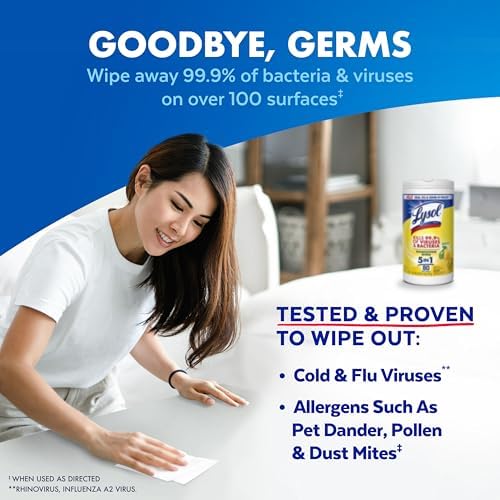 Lysol Disinfectant Wipes, Multi-Surface Antibacterial Cleaning Wipes, For Disinfecting and Cleaning, Lemon and Lime Blossom, 80 Count (Pack of 1)
