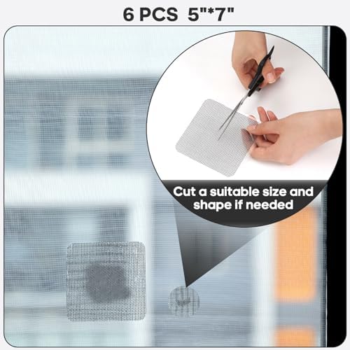 Secopad 6 PCS Screen Patch Tape, 5" X 7" Window Screen Repair Kit, Black