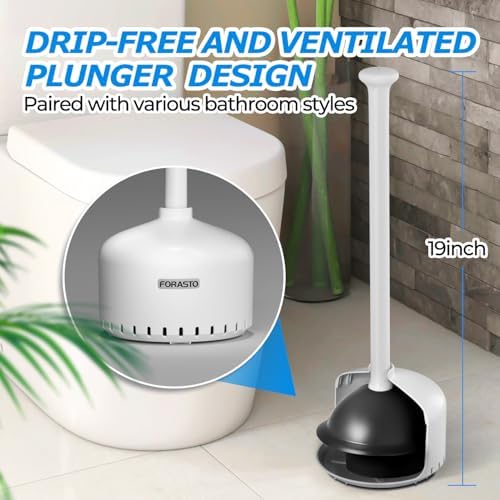 FORASTO Toilet Plunger with Holder - Heavy Duty Bathroom Cleaning Tools