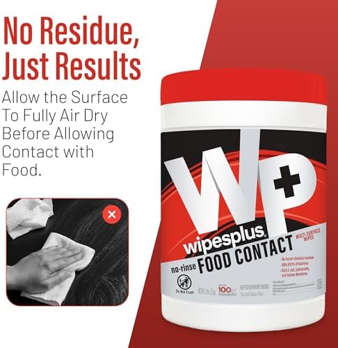 WIPESPLUS Cleaning Wipes All Purpose Food Contact - No Rinse, No Residue, Quick Dry Formula, Disinfecting Wipes For Restaurants, Foodservice, Schools - Canister, 100 Count