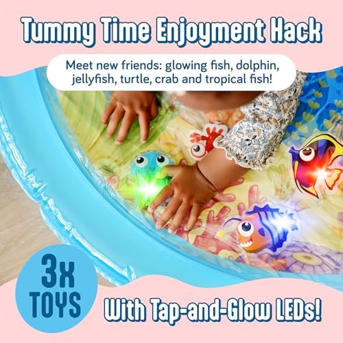 SplashEZ Lights Up Tummy Time Water Mat for Babies, 30" X-Large