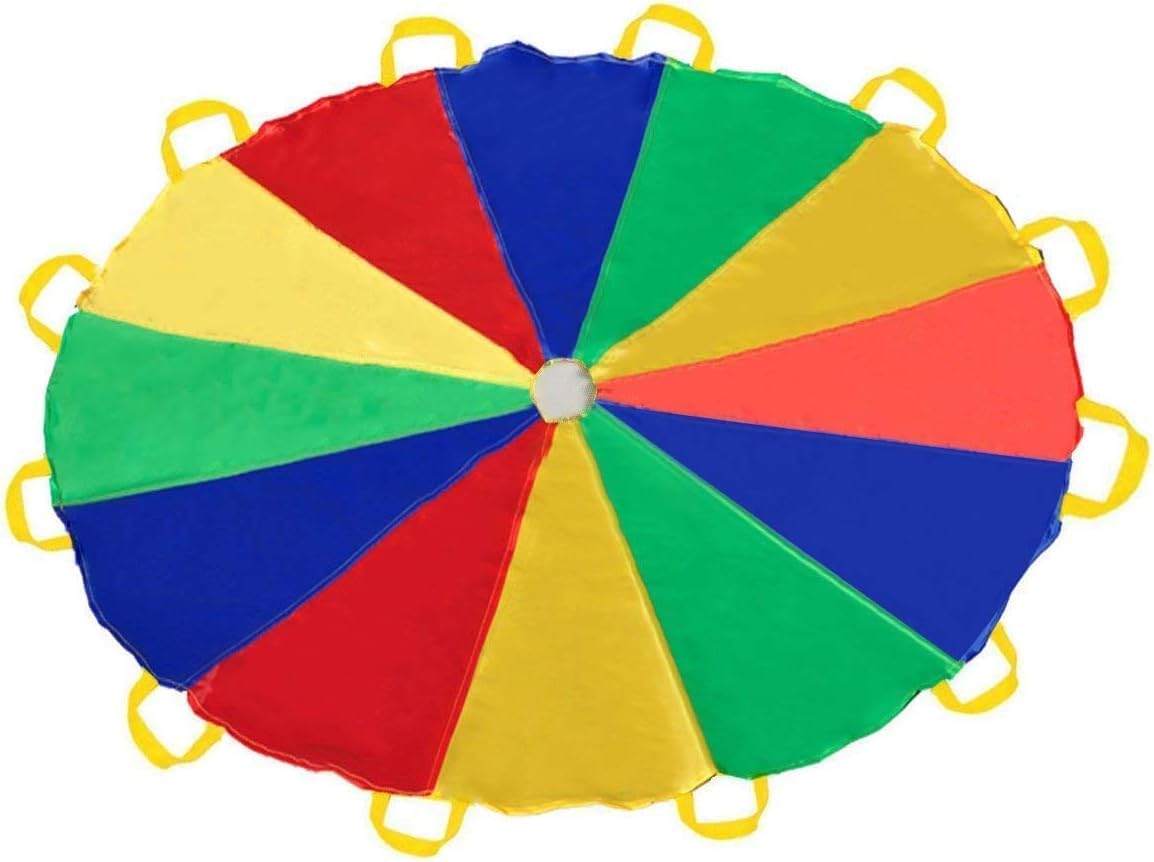 Sonyabecca Parachute, Kids Play Parachute 12ft with 12 Handles for Cooperation Group Game, Suitable for School, Outdoor, Summer Camp (12 Feet)