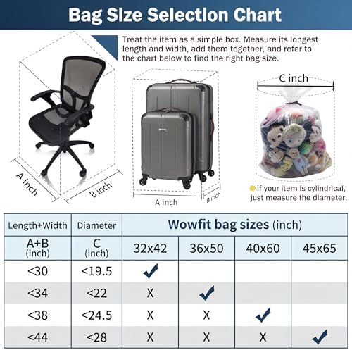Wowfit Giant Large Plastic Bags for Furniture, Chairs, 45x65, 5 CT, 3 Mil