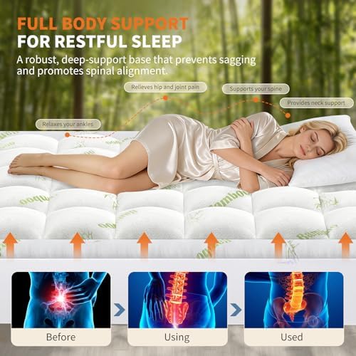 Sweetcrispy Full Size Cooling Bamboo Mattress Topper with Deep Pockets