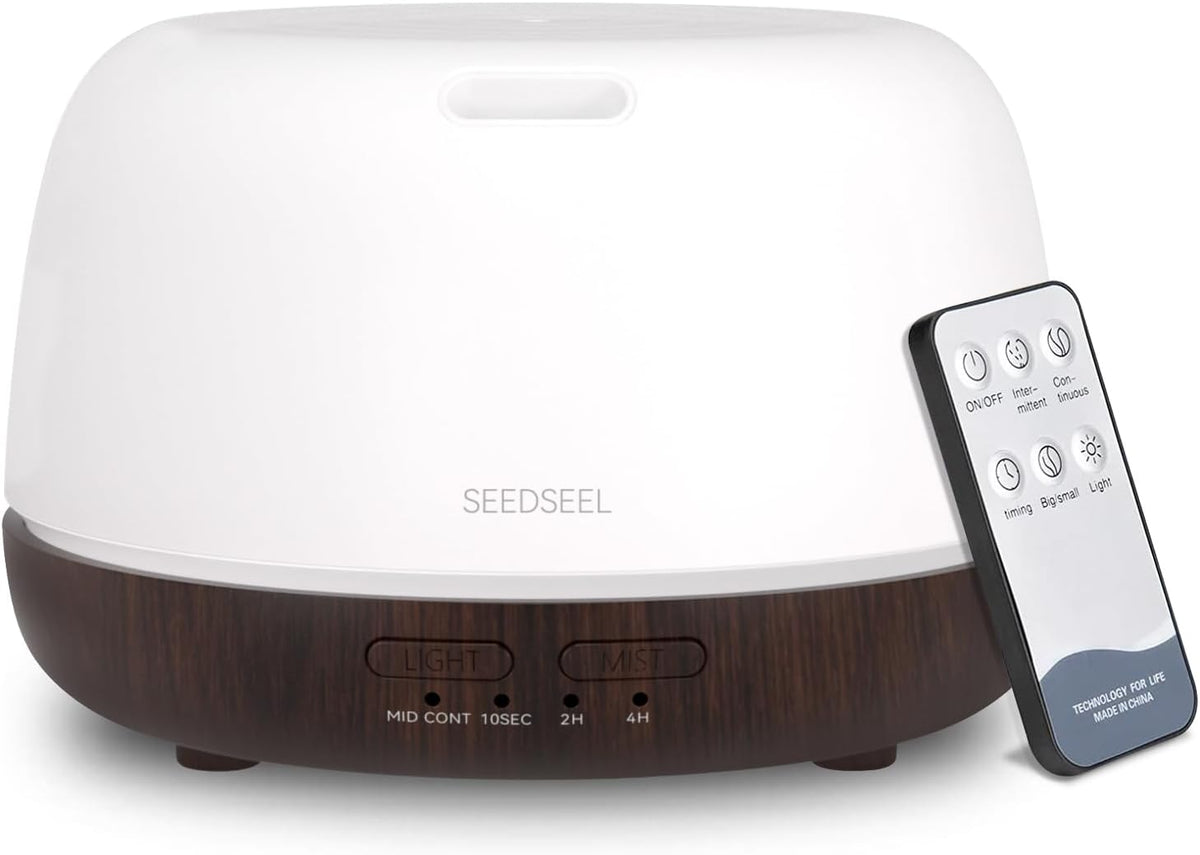 SEEDSEEL 300ML Essential Oil Diffuser with 7-Color LED Lights and Remote Control, Modern Minimalist Design, High-Efficiency Ultrasonic Mist Aromatherapy Diffuser for Home